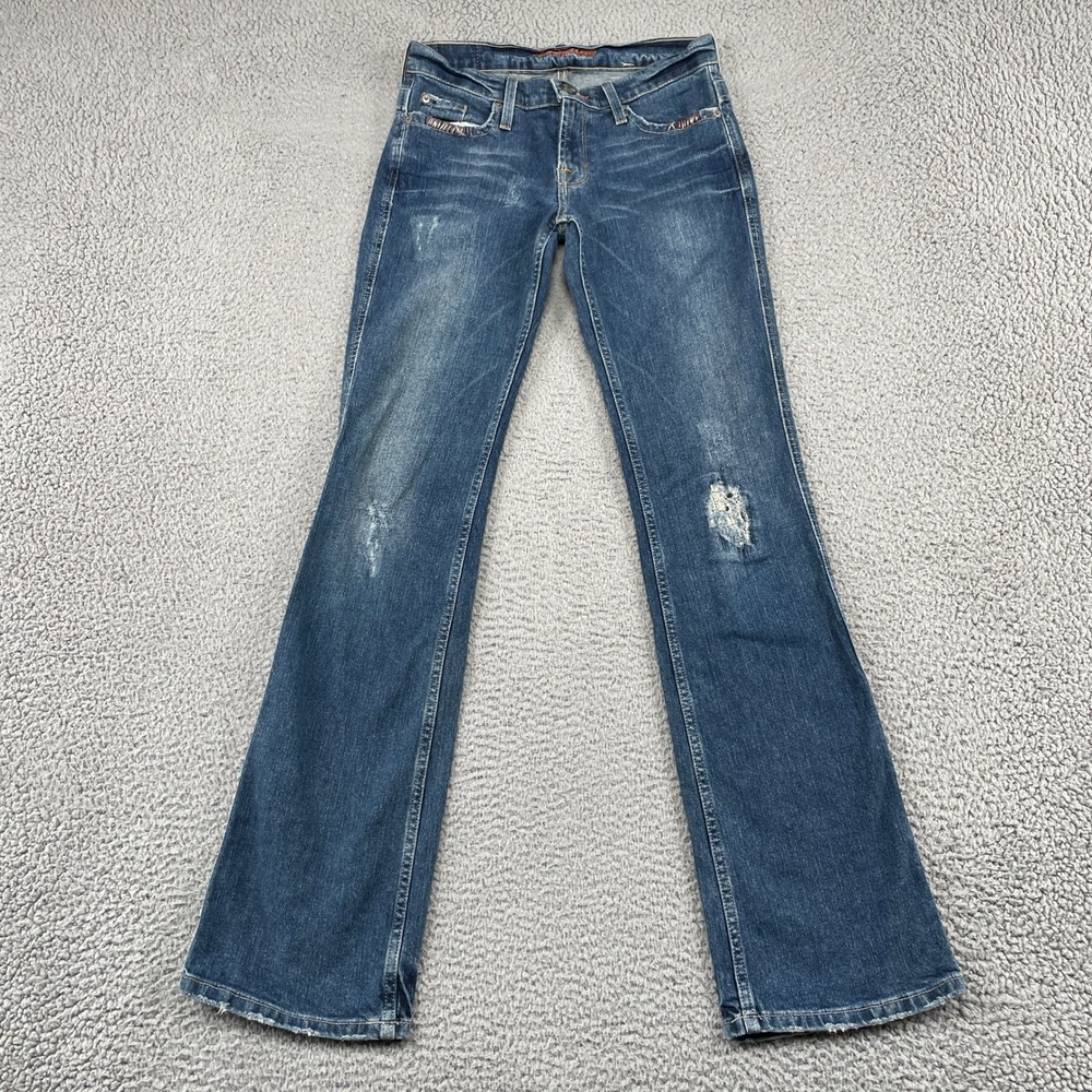 American Eagle Jeans Womens 4 Long Blue Stretch Boot Low Rise Distressed Denim